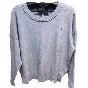 ChicSoul 2X Gray Distressed Knit Sweater Plus Size Crewneck Long Sleeve Pullover
